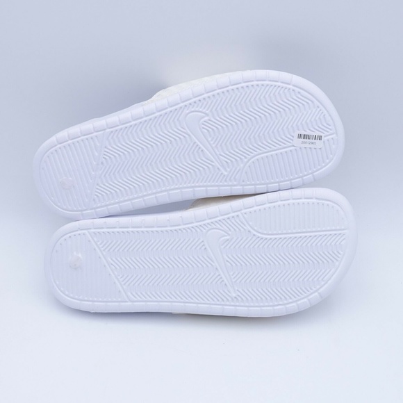 NEW Nike Benassi JDI Swoosh Slide Sandals 343881-102 White/Silver - Picture 6 of 8